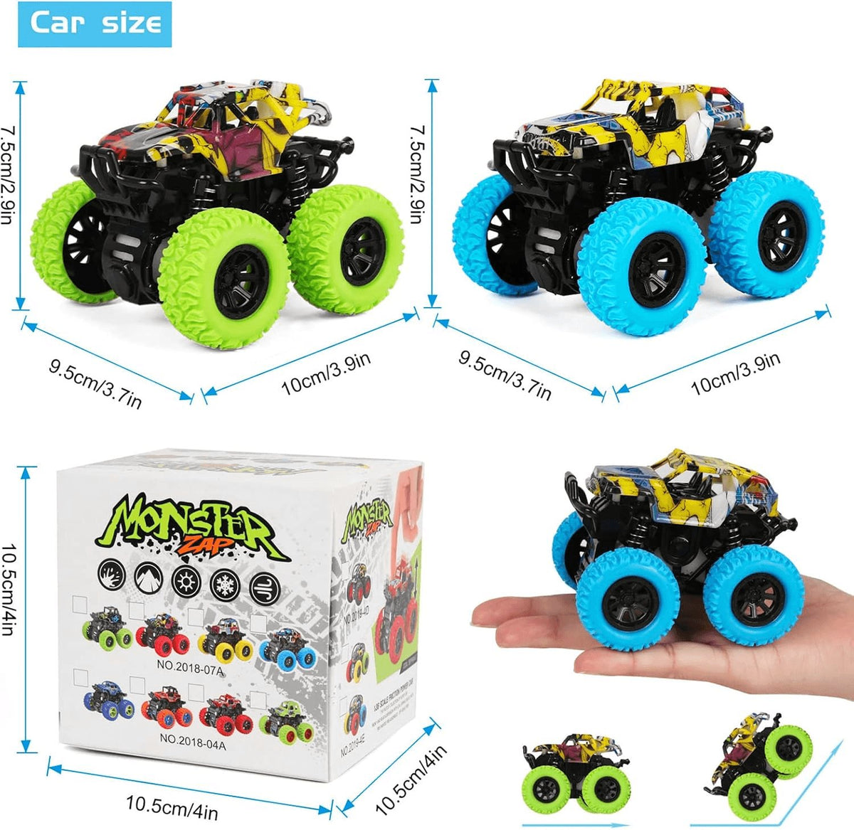 Monster Truck Toy Friction Car for Kid Toddler 360° Rotating (2 Pack)