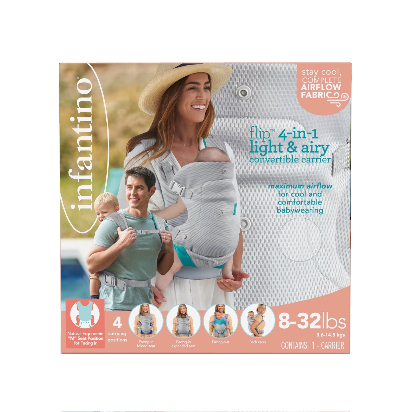 Flip 4-In-1 Convertible Light & Airy Baby Carrier, 4-Position, 8-32Lb, White