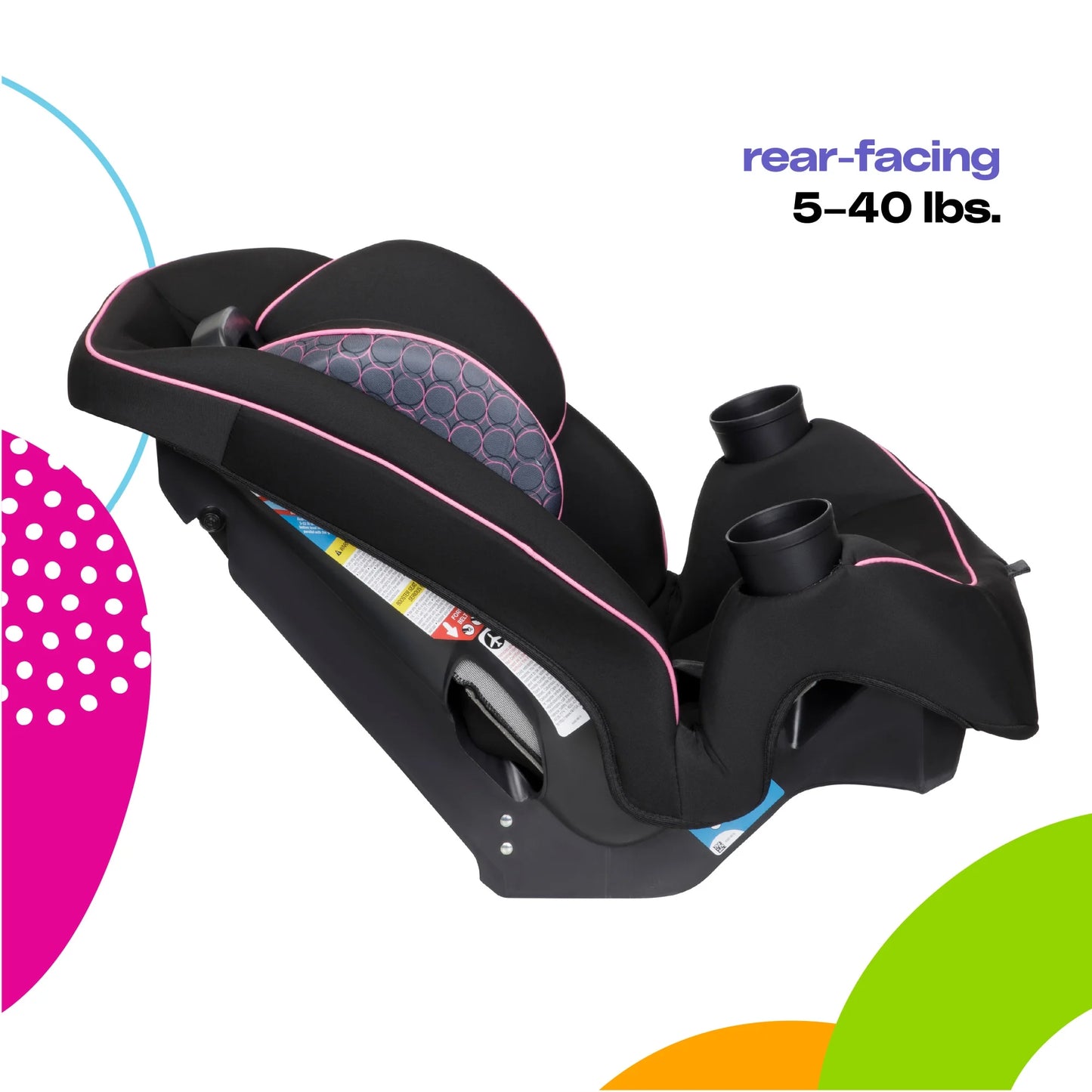 Easy Elite Slim All-In-One Convertible Car Seat, Pink Rings, Infant & Toddler, Unisex