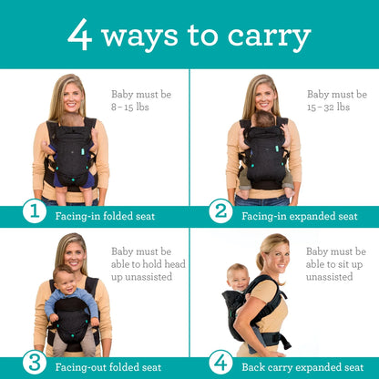 Flip 4-In-1 Convertible Baby Carrier, 4-Position, 8-32Lb, Black