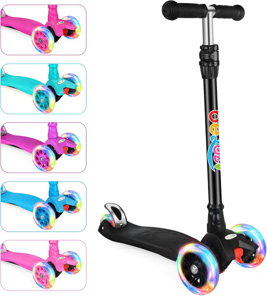 Scooters for Kids 3 Wheel Kick Scooter for Toddlers Girls Boys, 4 Adjustable Height, Lean to Steer, Light up Wheels, Extra-Wide Deck, Easy to Assemble for Children Ages 3-12 (Rose Pink)