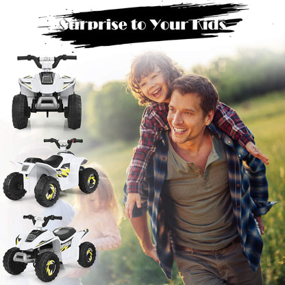 Ride on ATV, 6V Mini Off-Road Battery Powered Motorized Quad for Kids, Anti-Slip Wheels, RWD 4-Wheeler Electric Ride on Toy Car for Toddlers (White)