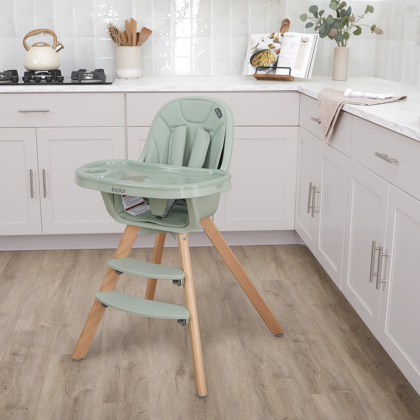 Zoodle 2-In-1 High Chair Booster Feeding Chair with Modern Design, Sage Green (Model #254)