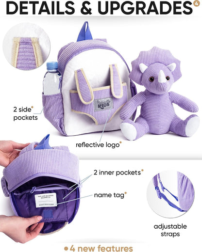 Purple Dinosaur Toys for Girls, Triceratops Toy, Dinosaur Gifts for 2 3 Year Old Girls, Toddler Backpack