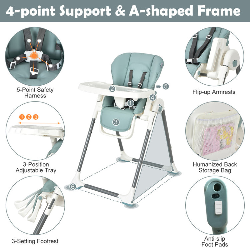 Foldable Baby High Chair with Double Removable Trays