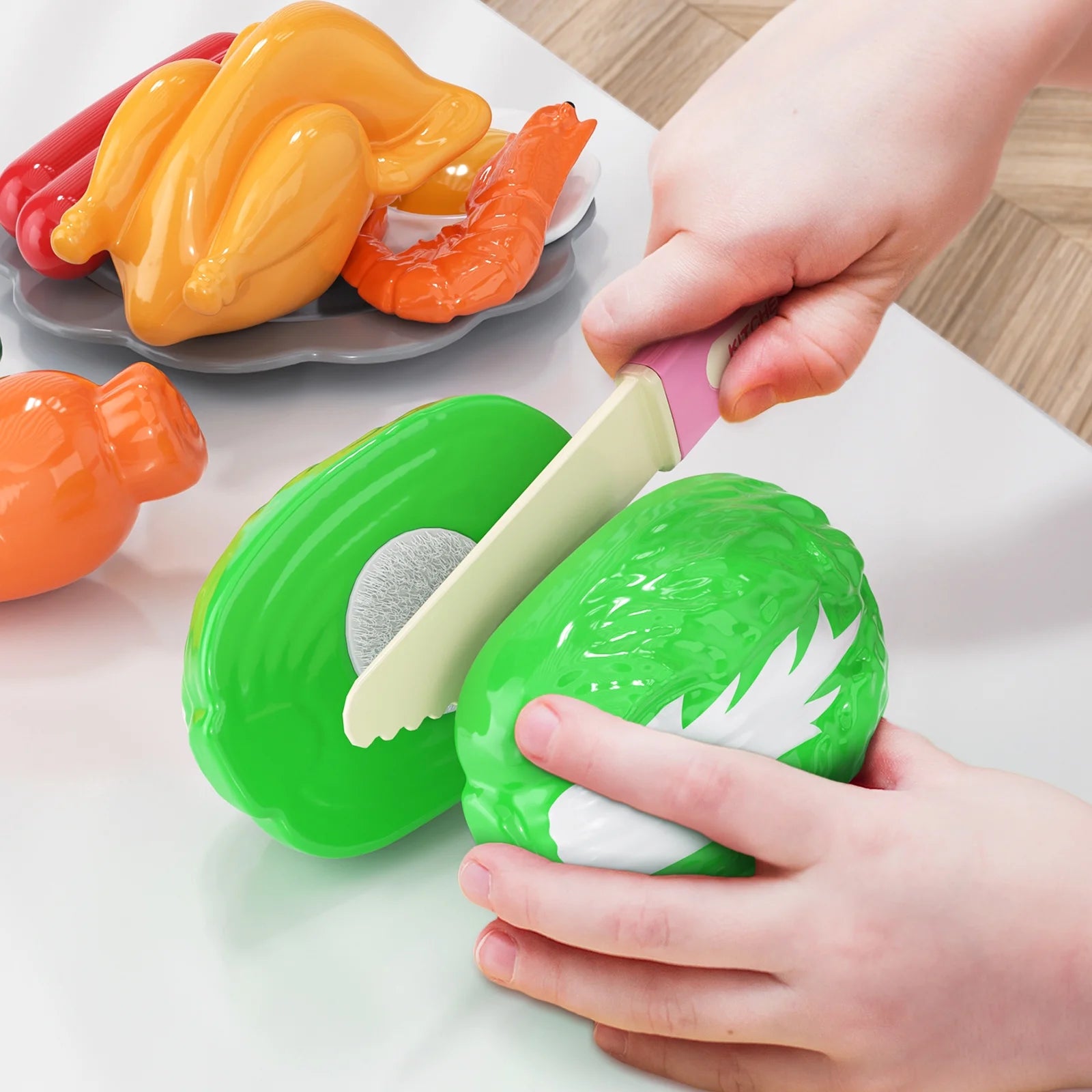 Pink Play Kitchen Girls Toy Pretend Food - Kitchen Toys for Kids Ages 4-8,Play Kitchen Accessories W/ Real Sounds Light, for Girls Boys Age 3+(36.3"X24"X11")